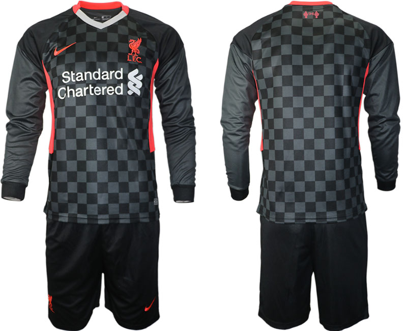 Men 2021 Liverpool away long sleeves soccer jerseys->youth soccer jersey->Youth Jersey
